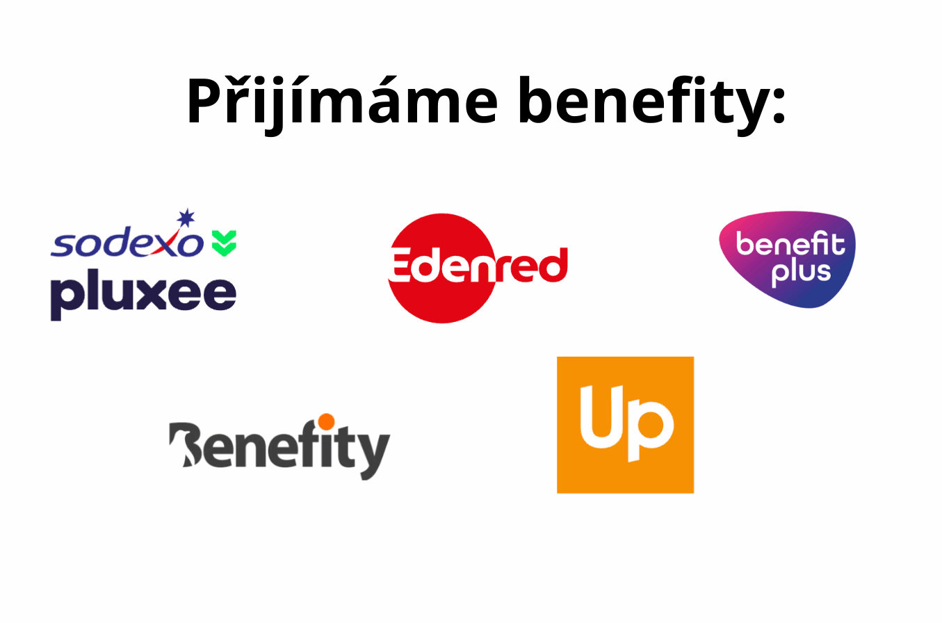 Přijímáme poukázky  Pluxee (Sodexo), Edenred, Benefit Plus, Benefity.cz a UP